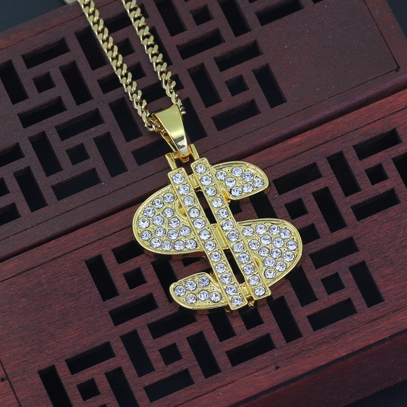 New men's hip hop fashion diamond dollar sign pendant necklace jewelry