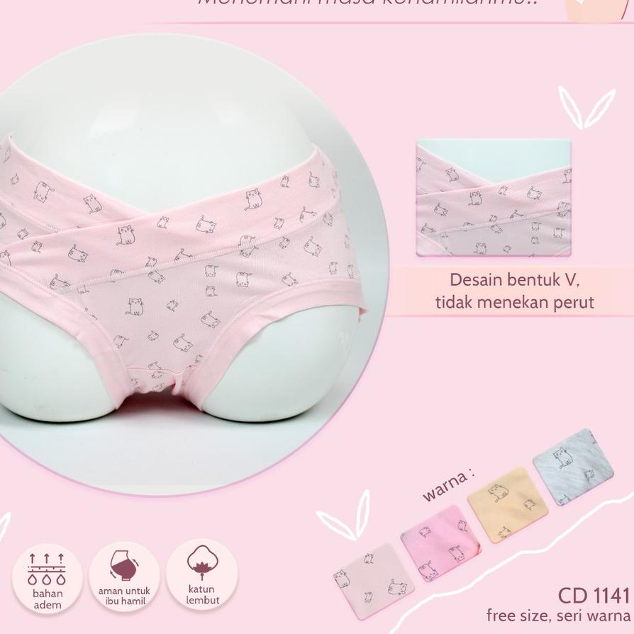 ❂ Sorex Cd wanita Hamil Mini Motif/Corak Kucing Lucu Maternity Panty 1141 Freesize ☈
