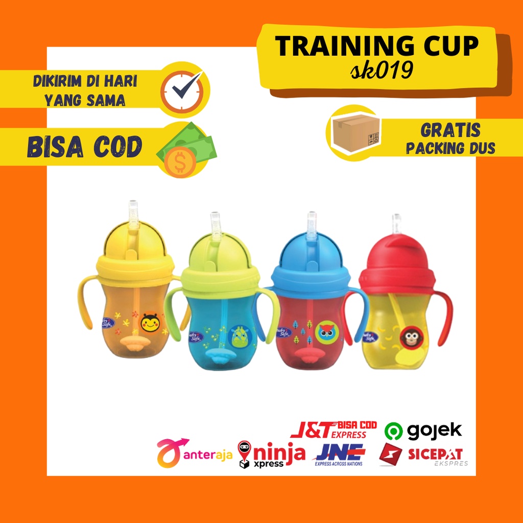 Training Cup SK019 Baby Safe Botol Minum Sippy Cup Sedotan Straw Cup Dengan Pemberat Weighted