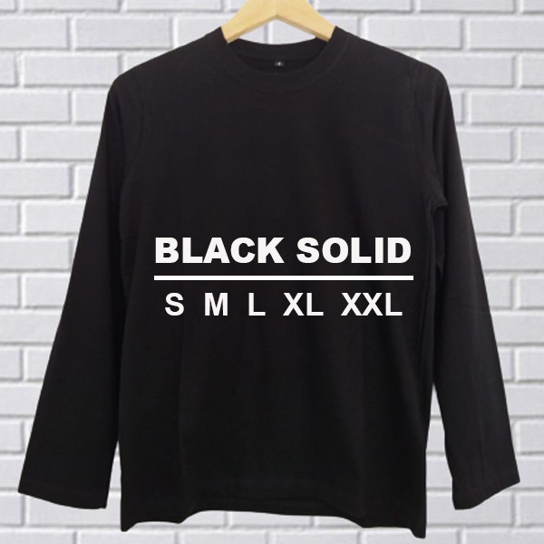 Baju Kaos Polos DEWASA BLACK SOLID Tangan Lengan Panjang Hitam Bandung Pria Wanita Cowok Cewek