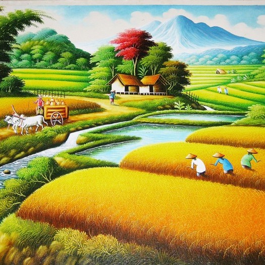 Lukisan Panen Padi Pemandangan Sawah Ukuran 135 X 85 Cm Shopee Indonesia