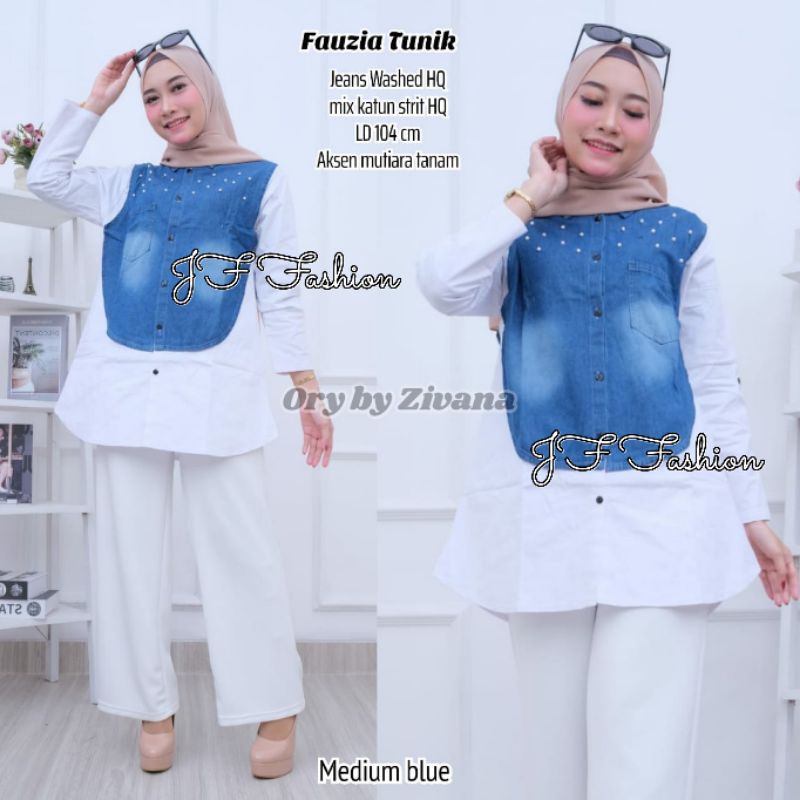 Fauzia Blouse JEANS MUTIARA (LD ±106cm) //JF7754