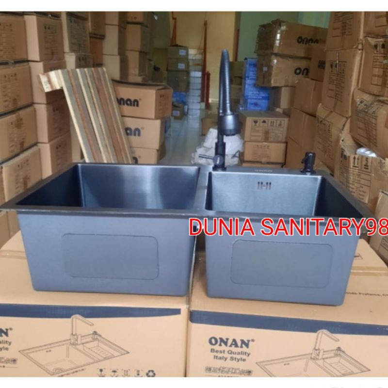 Paket Lengkap Bak cuci piring ONAN ORIGINAL 8245 BLACK KITCHEN sink Hitam