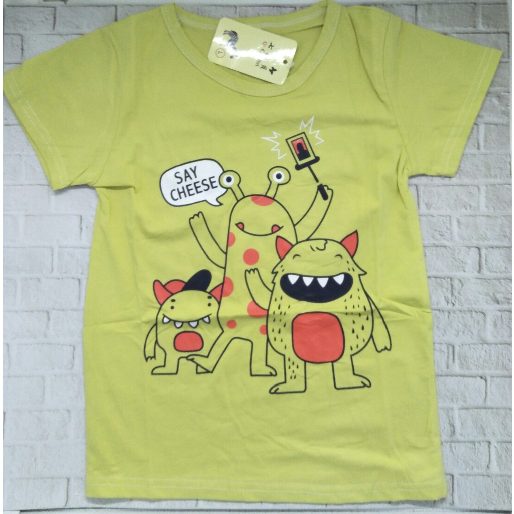 MOBASA OFFICIAL Kaos Anak Laki Laki Import katun Premium Motif SAY CHEESE