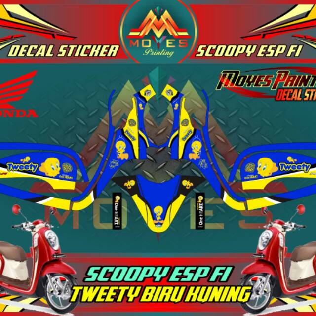 Decal honda scoopy fullbody sticker decal scoopy esp Fi twetty biru kuning