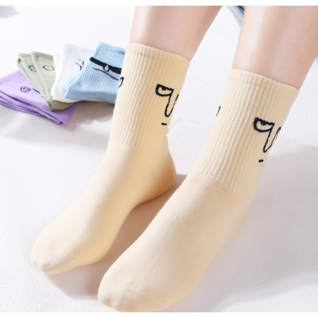 KK-71 kaos kaki wanita cotton tebal face emoticon emoji olahraga import jepang korea japan