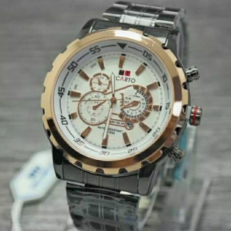 Jam Tangan Pria Original Tahan Air Ticarto Rantai Sport Stainless Steel Free Box & Baterai Cadangan