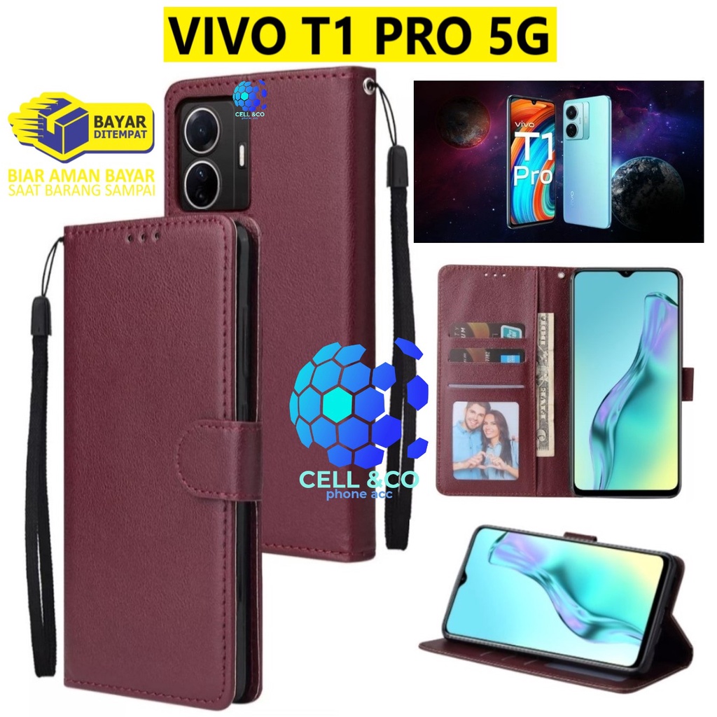 VIVO T1 PRO 5G CASE FLIP LEATHER WALLET PREMIUM FLIP CASE BUKA TUTUP KESING HP CASING FLIP CASE VIVO T1 PRO 5G