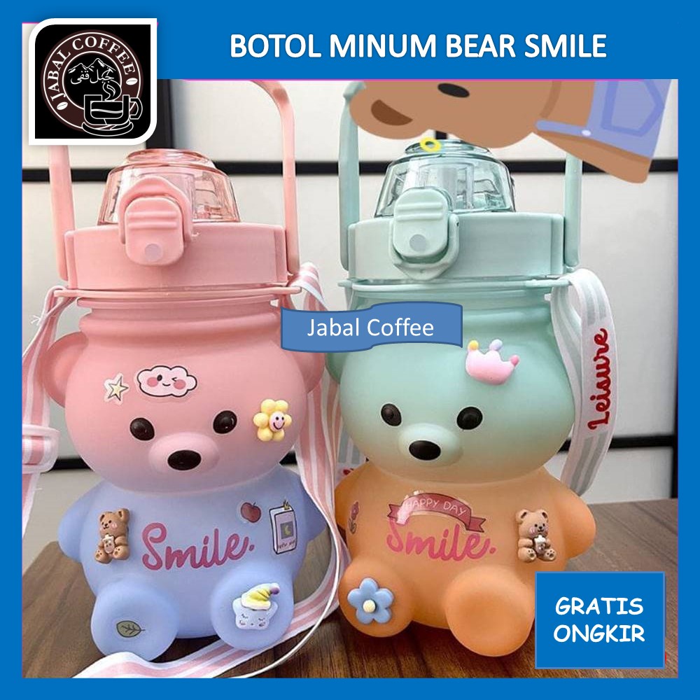 Botol Minum Anak Beruang / Botol Minum Bear Smile Stiker 3D / Botol Minum Warna Gradasi