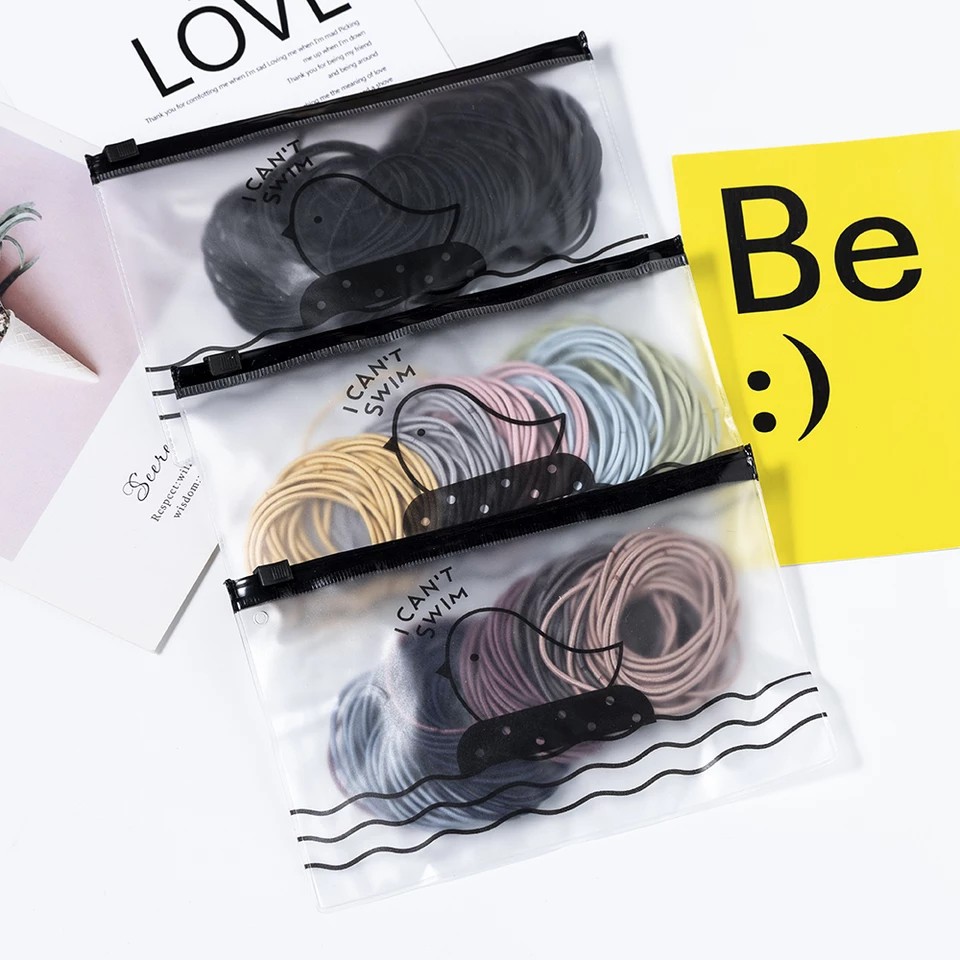 (HOKO) Ikat Rambut Korea I Can Swim isi 100pcs / Karet Rambut Polos Warna Warni-7