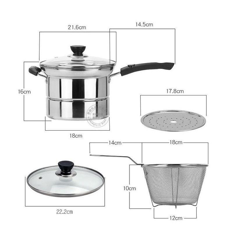 Panci kukus goreng 347 stainless steel anti karat set Mini alat