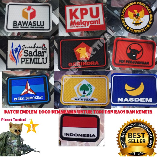 Patch Emblem BAWASLU KPU PANWASLU PARTAI GRINDRA PDIP DEMOKRAT GOLKAR NASDEM LOGO INDONESA