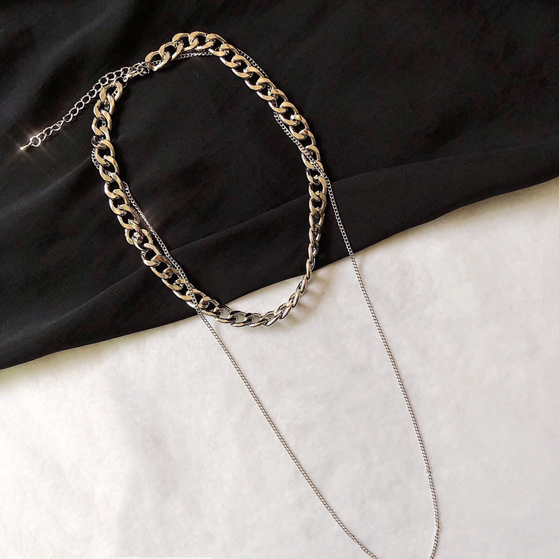 Double-layer personality thick necklace Korean version of IG retro hip hop clavicle chain