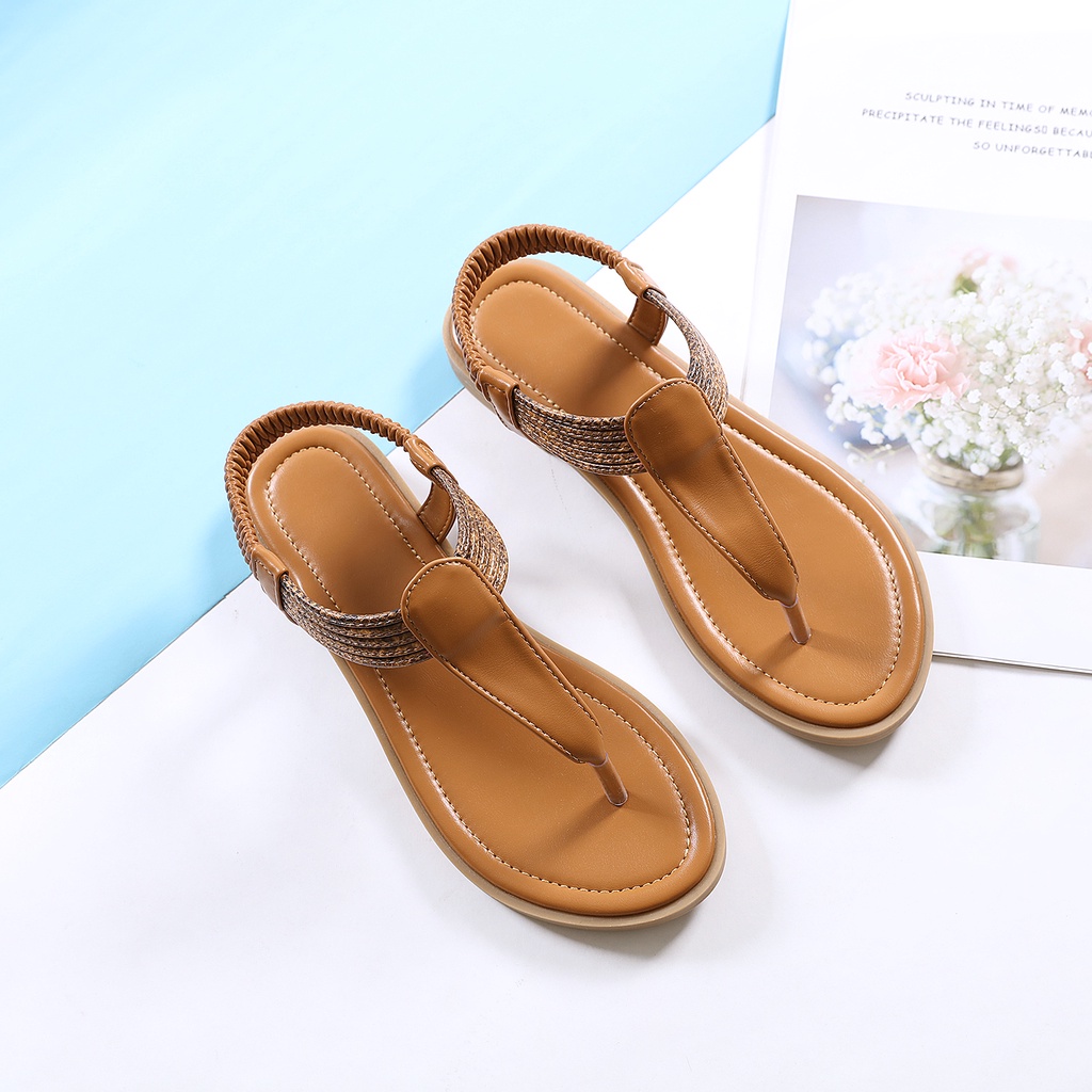 Jiso 611 / Sandal Wanita Kekinian Flat Ankle Strap Karet Import Premium