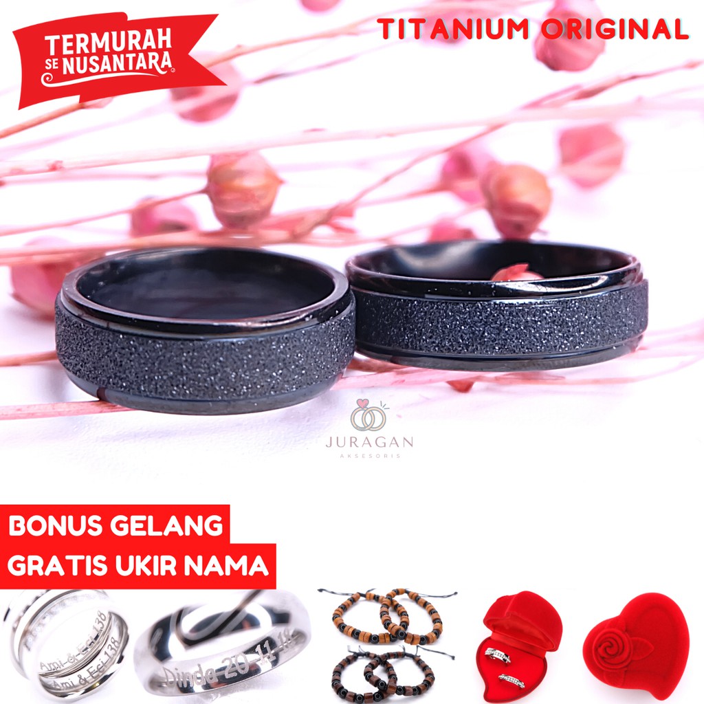 [UKIR NAMA + BOX HATI] Cincin Couple BUCIN Titanium M35 BONUS Gelang Couple