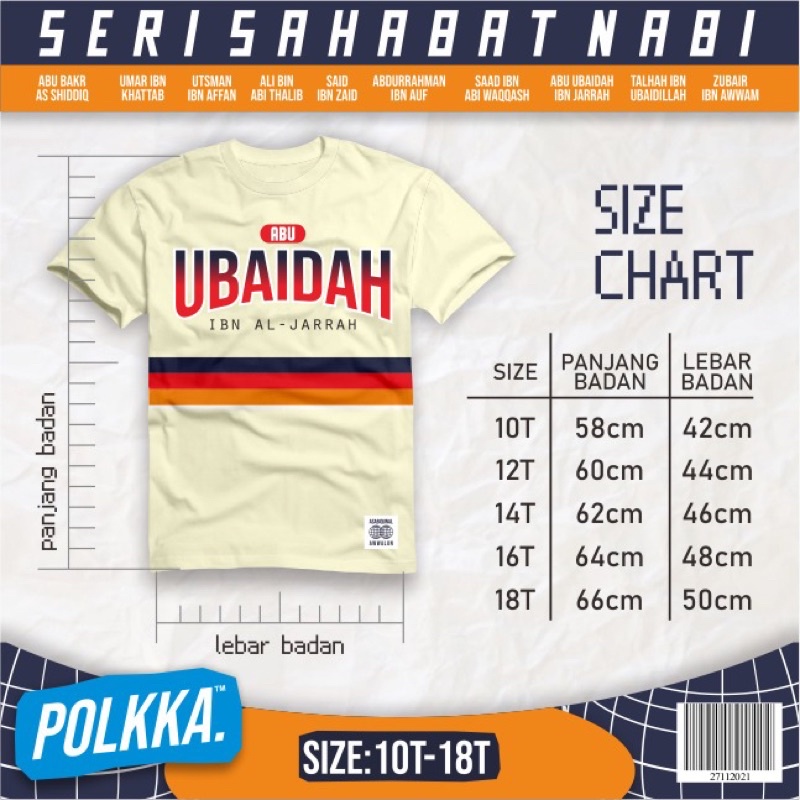 Kaos Anak Laki Laki sampai remaja Lengan Pendek Polkka Seri Sahabat Nabi usia 9 - 18 tahun