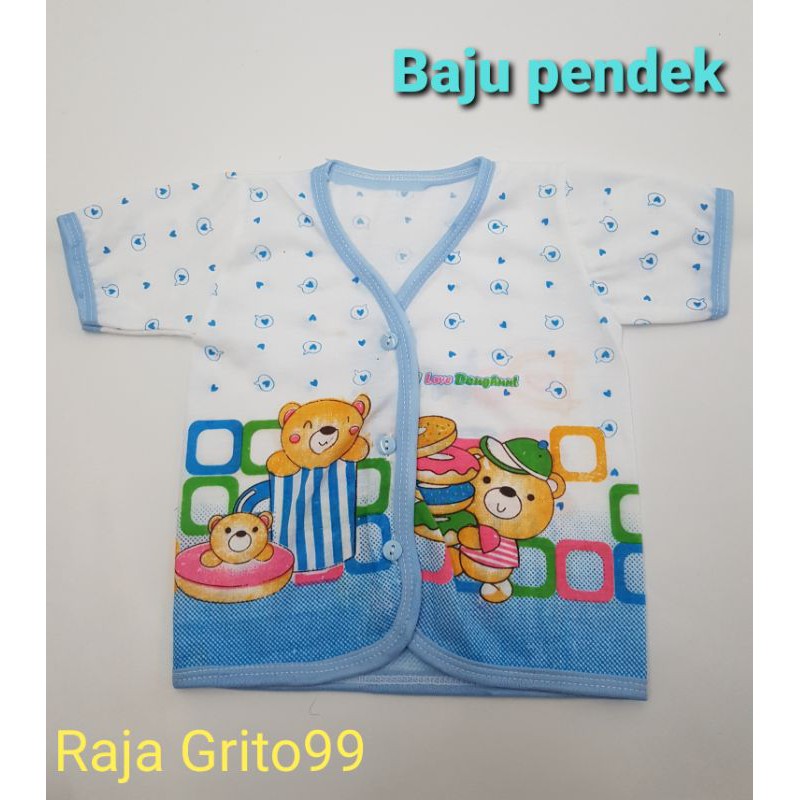 Baju Bayi Pendek Putih KATUN Sablon (Grosir 12pcs) Baju Bayi Atasan Lengan Pendek Cotton Print XL