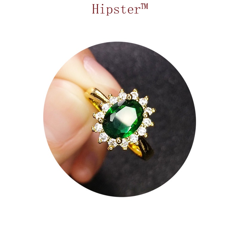 New Elegant Graceful Inlaid Emerald SUNFLOWER Ring