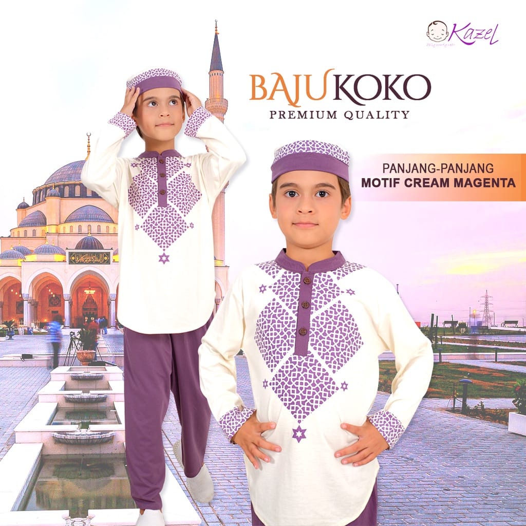 Kazel Stelan Baju Koko Lengan Panjang &amp; Celana Panjang