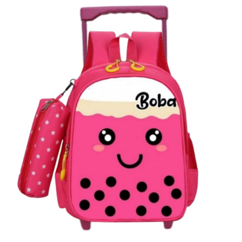 Tas Troli Boba - Ransel Troli Boba Anak SD - Tas Troli Sekolah Anak SD  Karakter - Boba Gemes  - Tas Troli Anak Perempuan SD- Tas Troli Sekolah Anak Perempuan Karakter Lucu