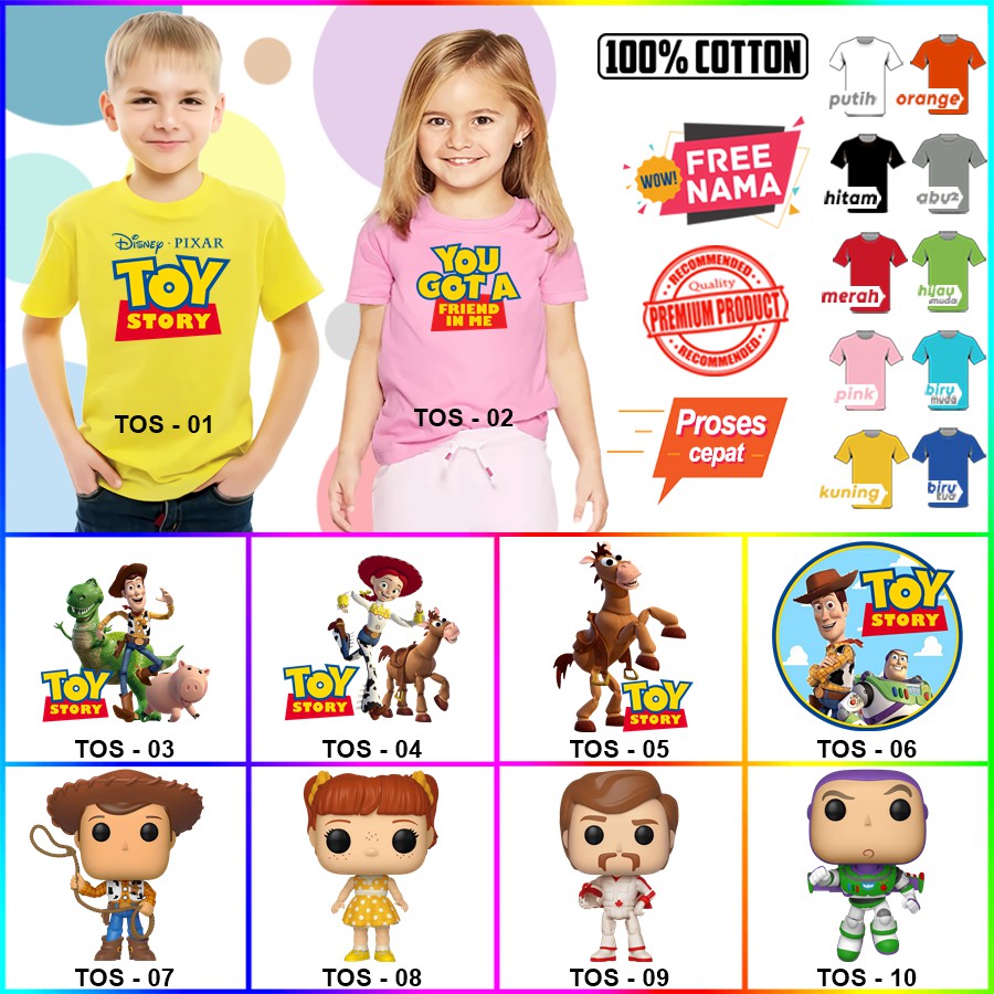 Baju Kaos ANAK DAN DEWASA TOY STORY COUPLE (FREE NAMA)