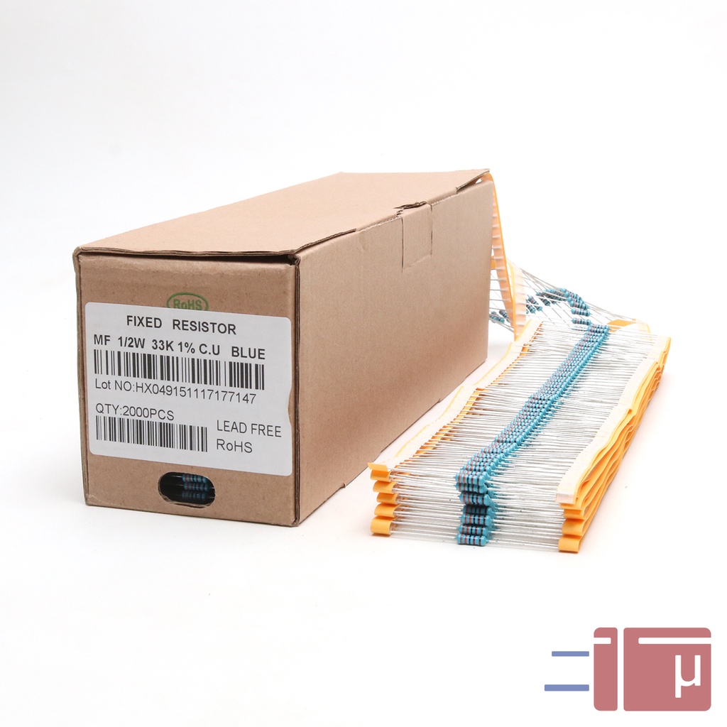 x10 Resistor 33K 1/2W Metal Film 1% Taiwan Kaki Tembaga