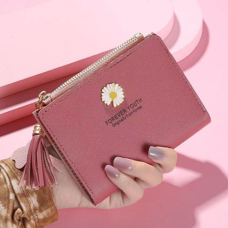 (COD) DOMPET KECIL MOTIF BUNGA DAISY MINI/DOMPET LIPAT-DK 010 Pink tua