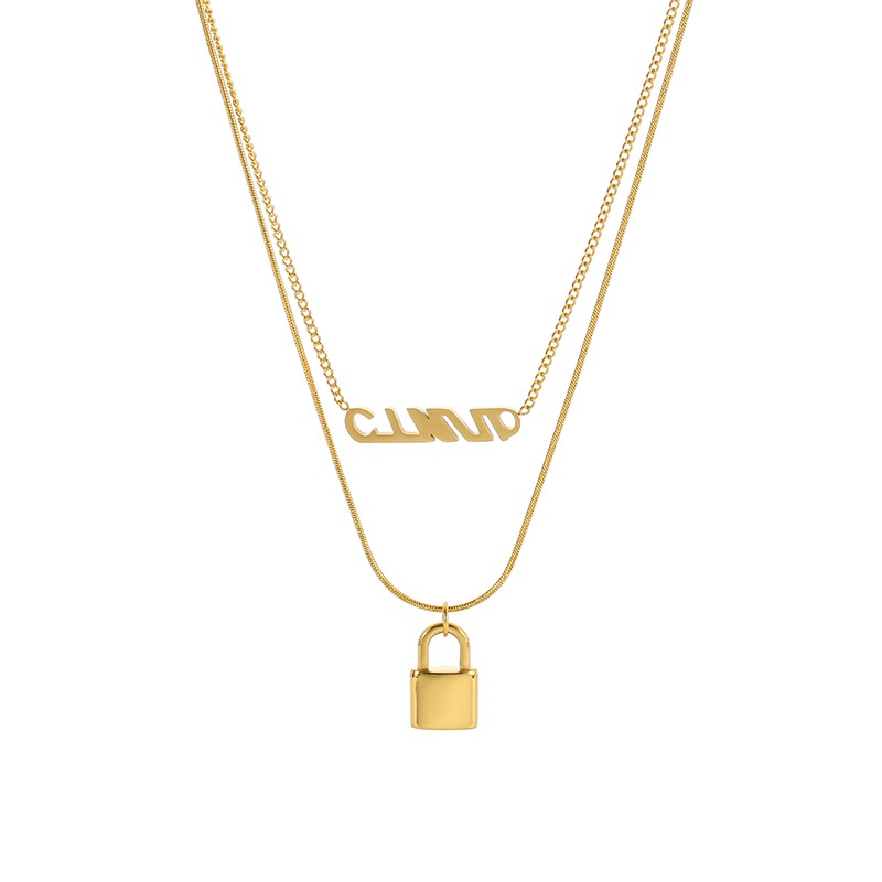 Kalung dua layer gembok cinud titanium anti karat