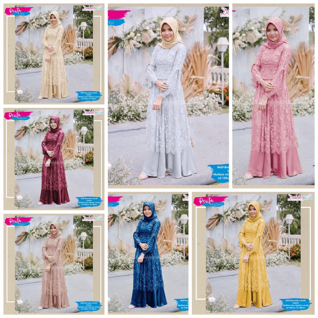 Zola_Batik Dress Muslim Gamis Syari Brokat Tile Mutiara Gamis Brokat Pevita