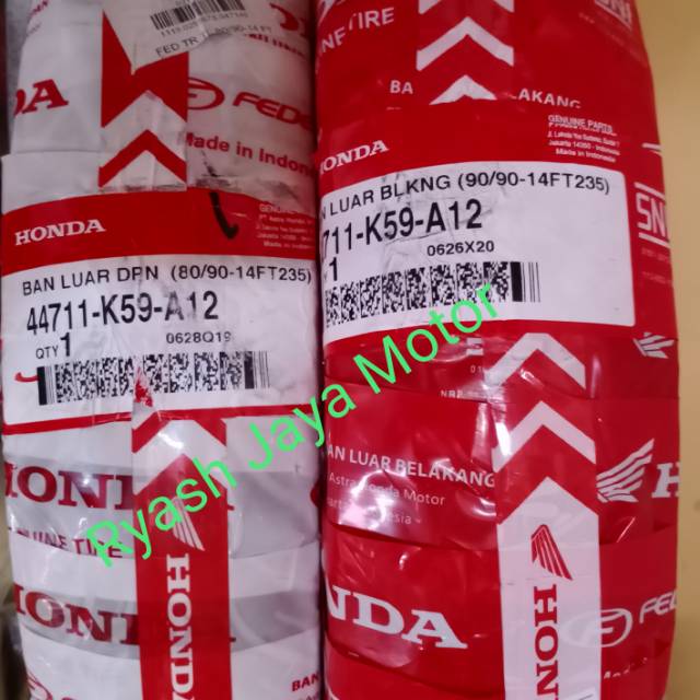 Ban tubeless honda Tipe k59 80/90-14 &amp; 90/90-14 for beat f1/Beat/beat esp/beat pop/vario 125/110/150/Scoopy karbu/F1/Genio/Spacy karbu/F1/beat karbu/esp/F1/street/pop/CBS/cw/ISS/Vario cw/lama/karbu/110 F1/110 CBS/ISS/125 techno/CBS/helm in