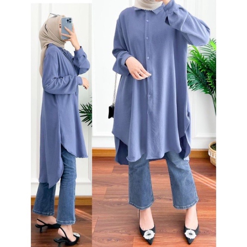 Afika Tunik Crinkle Airflow Premium Atasan Tunik Muslim Basic Tunik Polos Calana Tunik