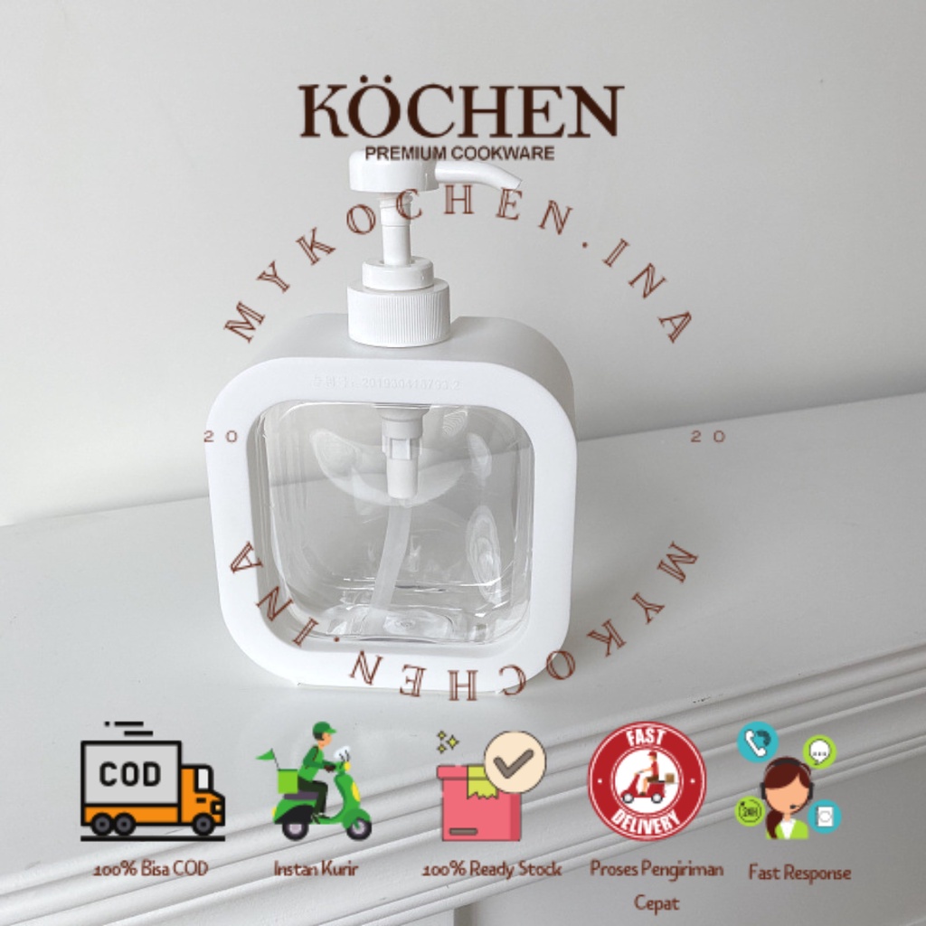 MYKOCHEN.INA Dispenser Tempat Sabun Cair 500ml Botol Sabun Pump Refill Soap Dispenser Korea Aesthetic Putih FREE STICKER Minimalis Estetik