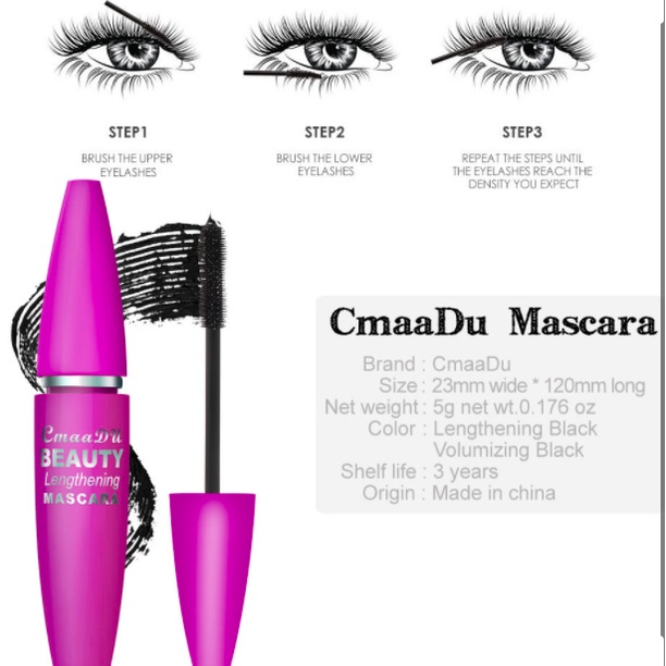 100% ORI CMAADU Beauty Maskara Mascara 2pcs 2 IN 1 Set Volumizing &amp; Lengthening 4D Waterproof dan Tahan Lama