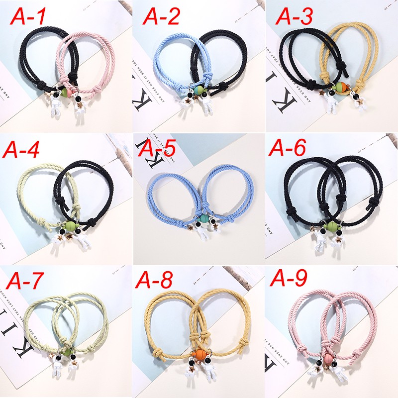 【Ready Stock-COD】2 Pcs Sepasang Gelang Tali Karet Magnet Desain Astronot Untuk Pria Dan Wanita Gelang Magnet