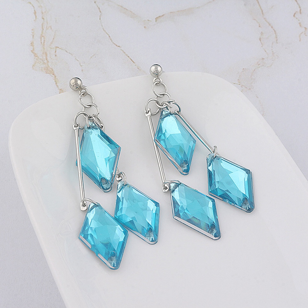 Hu Hu Hu Hu Hu Alat Bantu Pasang Kacamata♡ Anting Panjang Bentuk Geometris Bahan Akrilik Warna Biru Untuk Wanita