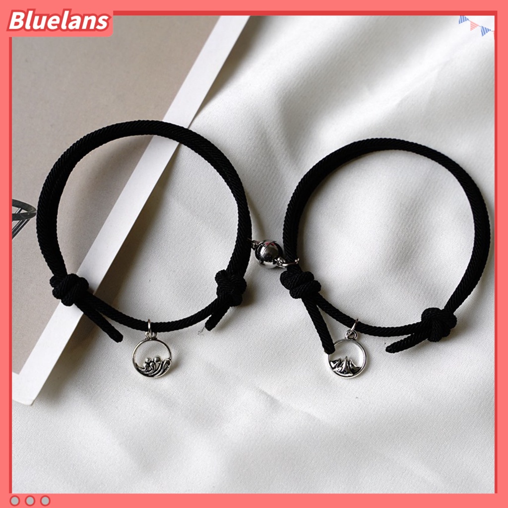 Bluelans 2Pcs Adjustable All-match Magnet Couple Braided Bracelet Fashion Jewelry