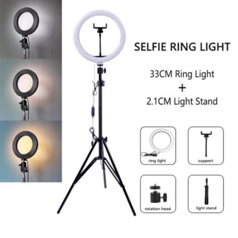 PAKET RINGLIGHT 26CM TRIPOD 2,1 METER MAKE UP VLOG SELFIE LAMPU RINGLIGHT