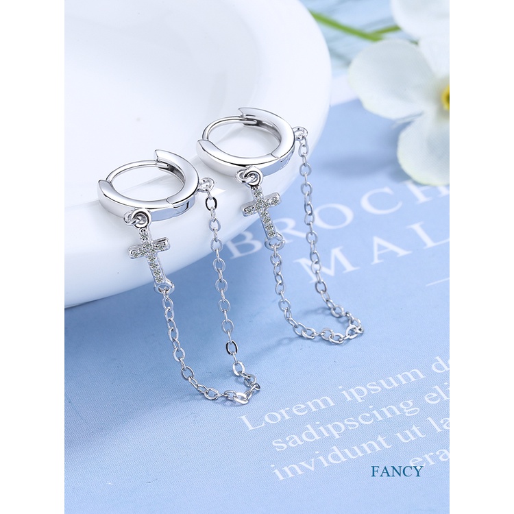 Anting Rumbai Panjang Bahan 925 Sterling Silver Aksen Kristal Zirkon Untuk Wanita