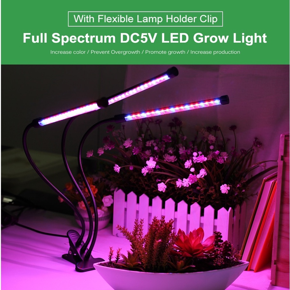 Goodland Lampu LED Tanaman dalam ruangan matahari buatan agar tetap hidup dengan timer Phytolamp Fitolamp Timer 3 Kepala - GL35 fotosintesis Grow Light USB Phyto Lamp Full Spectrum Fitolampy With Control For Plants Seedlings Flower Indoor Fitolamp Grow