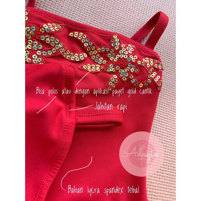 LEOTARD BALET TANKTOP ATASAN SENAM GYM KOSTUM TARI BALLET ANAK MERAH GOLD