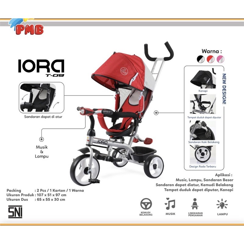 Sepeda Roda Tiga Anak PMB T09 IORA Tricycle Murah