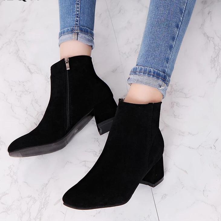 Top Produk.. Sepatu Boots Wanita Hak Tebal Sepatu Boots Kerja Wanita Hak Tinggi  sepatu Boots Kulit 