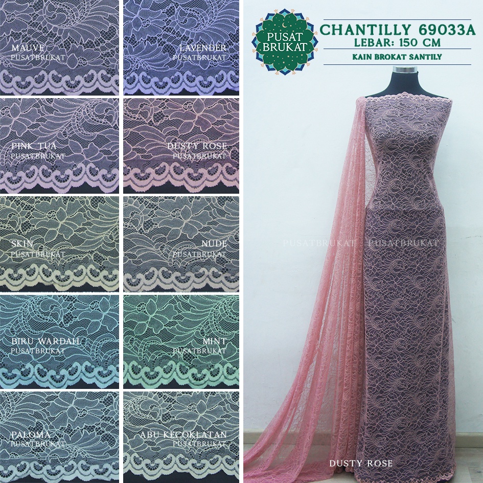 KAIN BROKAT CHANTILLY / BRUKAT SANTILY 69033A, LEBAR 150CM [harga per 0.5m]