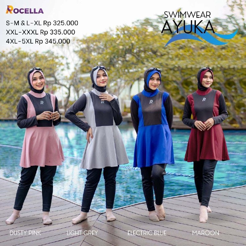 Baju Renang Muslimah Rocella Swimwear Ayuka / Baju Renang Wanita / Baju Renang Wanita Syari Jumbo