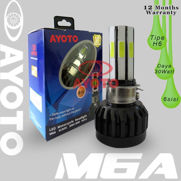 LAMPU LED motor AYOTO M6A AC & DC H6 / H4 Untuk motor HI/LO(6 sisi)