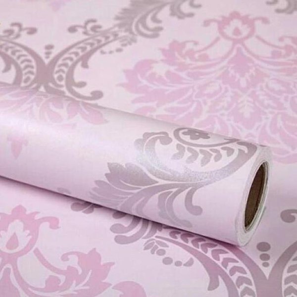Wallpaper Dinding Stiker Motif Luxury Vintage Pink Batik Pink Ukuran 45 cm x 10 m