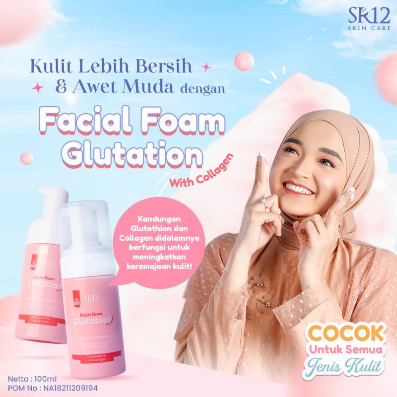 Facial Foam Glutation With Collagen SR12 - Sabun Wajah Cocok Semua Jenis Kulit