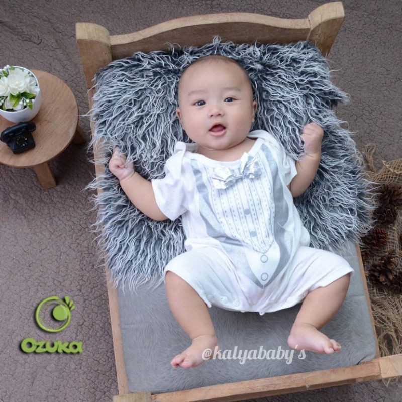 Baju Baptis Bayi laki-laki Jumper Tuxedo Bayi Laki-laki Dasi Kupu Bahan Katun Lembut