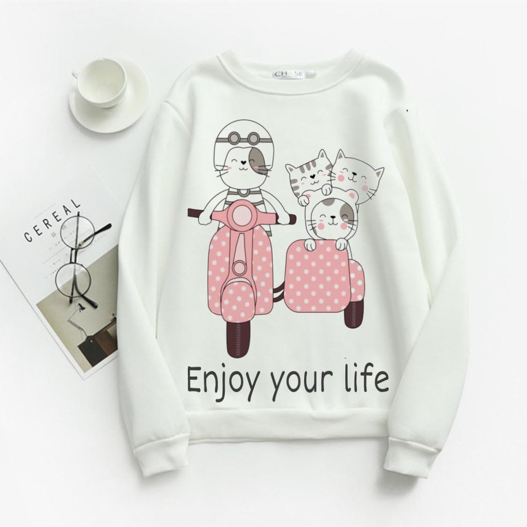 VS GG  - Baju SETELAN atasan SWEATER wanita ENJOY YOUR LIFE