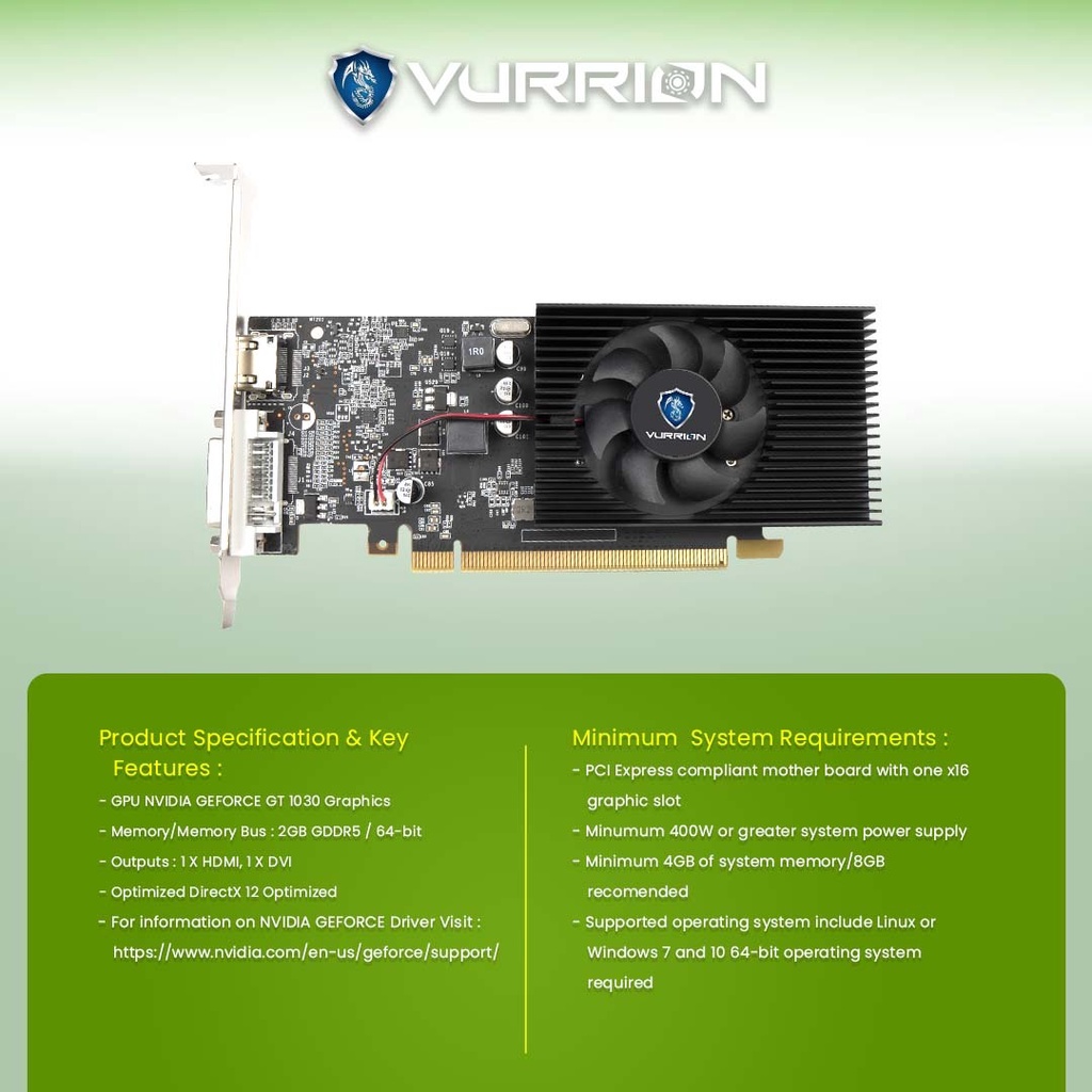 VGA AGS VURRION NVDIA GT 1030 LP 2GB GDDR5 64bit REAL CAPACITY